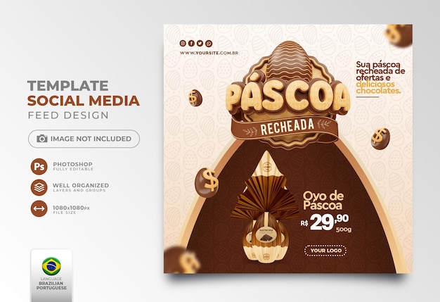 Easter Post social media nadziewane w portugalskim renderowaniu 3d dla kampanii ofertowej w brazylii