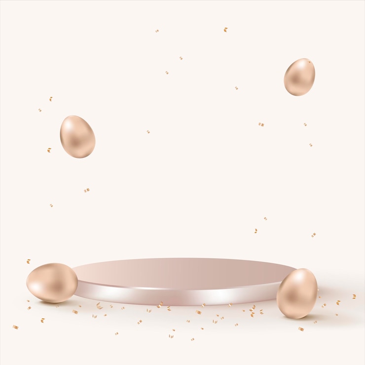 PSD easter product 3d background psd with rose gold painted eggs