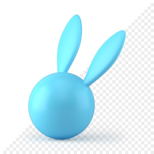 Sfera minimalista blu della testa del coniglio di pasqua con l'illustrazione realistica dell'icona delle orecchie 3d