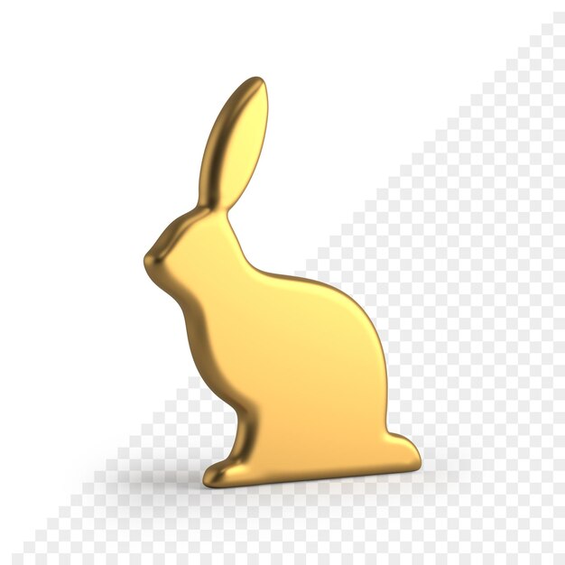 Easter rabbit with long ears golden slim premium decorative statuette isometric 3d icon