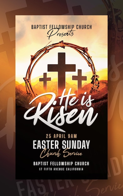 PSD easter sunday he is risen church service instagram facebook post story social media