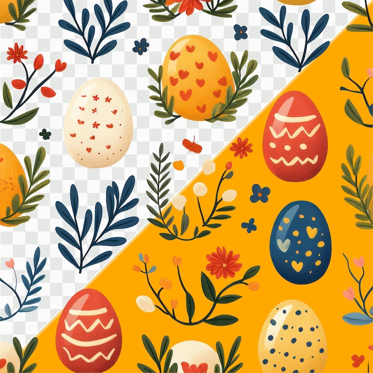 PSD easterthemed stickers słodkie króliki kolorowe jajka mleko herbaty kubki kosze kwiaty perły festiwale