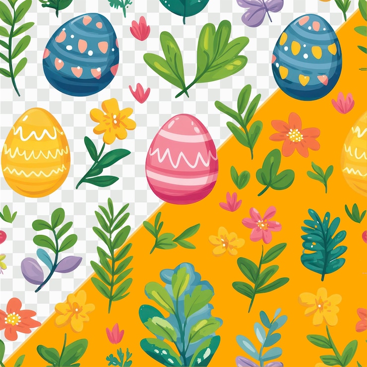 PSD easterthemed stickers słodkie króliki kolorowe jajka mleko herbaty kubki kosze kwiaty perły festiwale