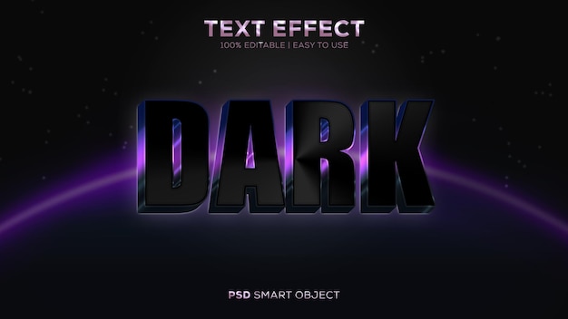 Easy to use and editable dark psd text effect with purple gradient shining color