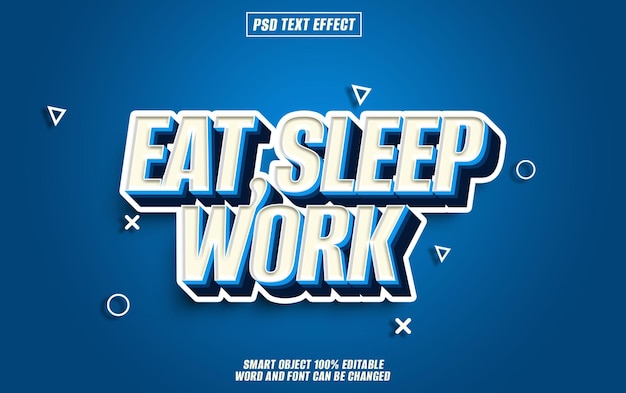 eat sleep text effect font editable typography 3d text