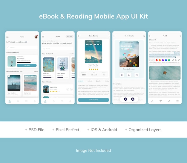 PSD ebook i reading mobile app ui kit