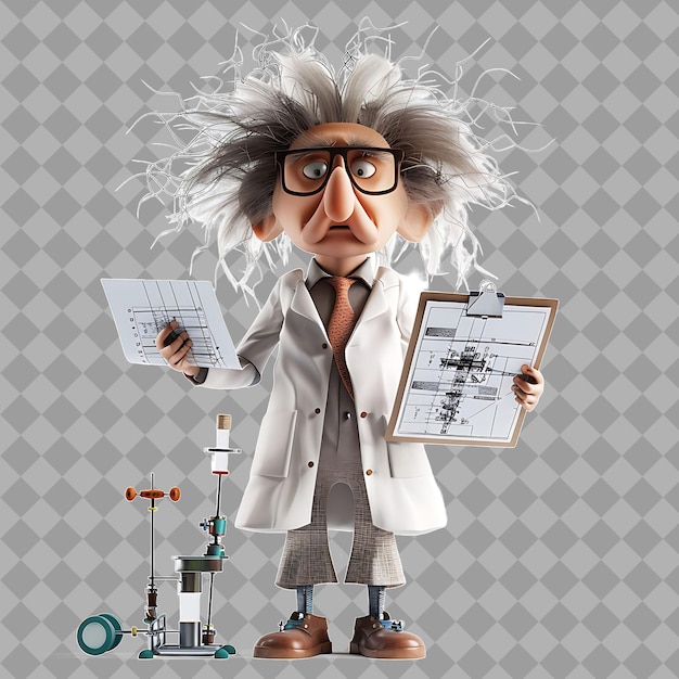 Eccentric Inventor Mad Scientist With Average Form Lab Coat Isolated High Quality Character Render