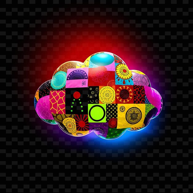 eclectic cloud with mixed patterns diverse motifs and varied textures neon hu_isolated_neon_objecte