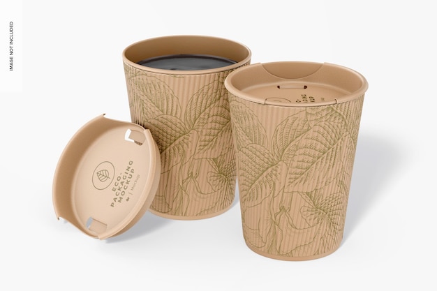 Tazza da caffè ecologica con coperchio mockup prospettiva