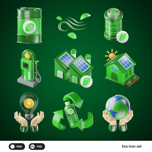 Eco Duurzaamheid icoon 3d set groene energie recyclen