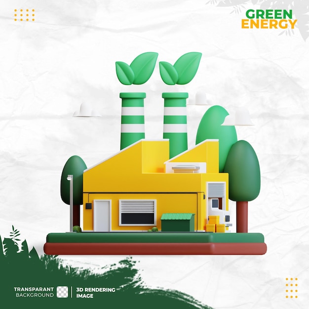 PSD eco factory 3d green energy icon clean energy environmental alternative renewable energy