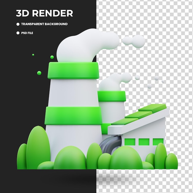 PSD エコファクトリー 3d イラスト 環境に優しいコンセプトと再生可能エネルギーイラストに適したイラスト