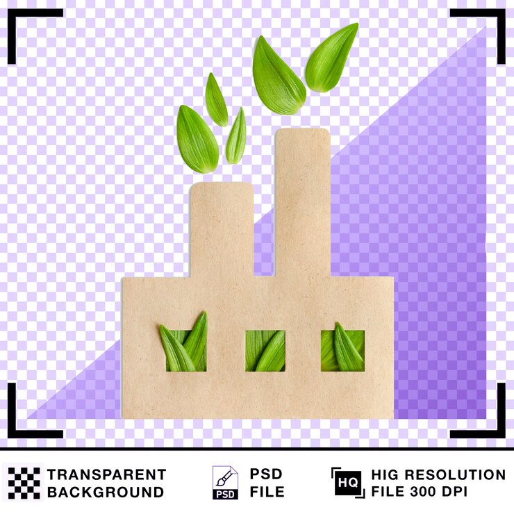 PSD eco-friendly factory concept with green leaves