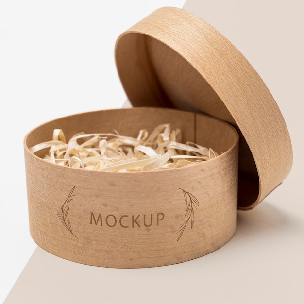 PSD eco-friendly packaging with shredded paper inside mock-up