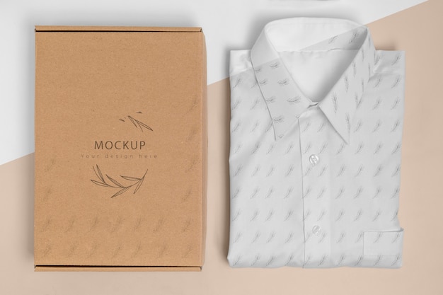 Eco-friendly price tag and cardboard box with formal shirt mock-up