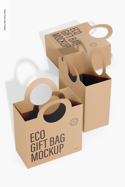 Eco gift bags mockup, high angle view