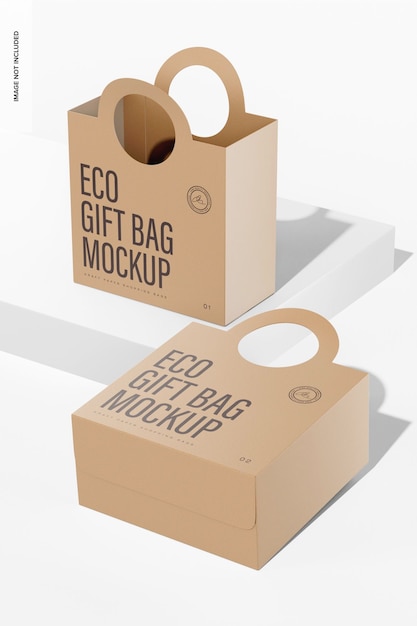 Eco gift bags mockup, standing and dropped