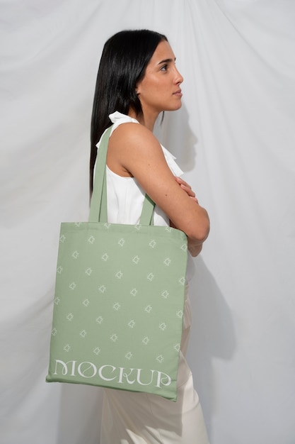 PSD eco green bag mockup for sustainable travel