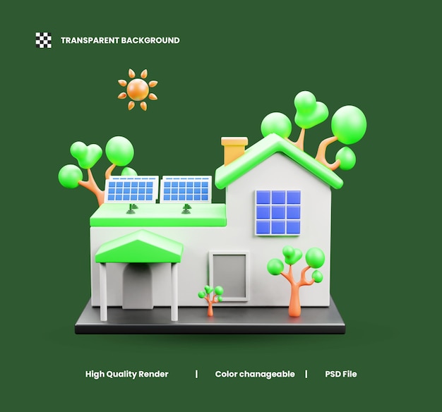 Eco home 3d icon illustration or earthquake in city 3d illustration