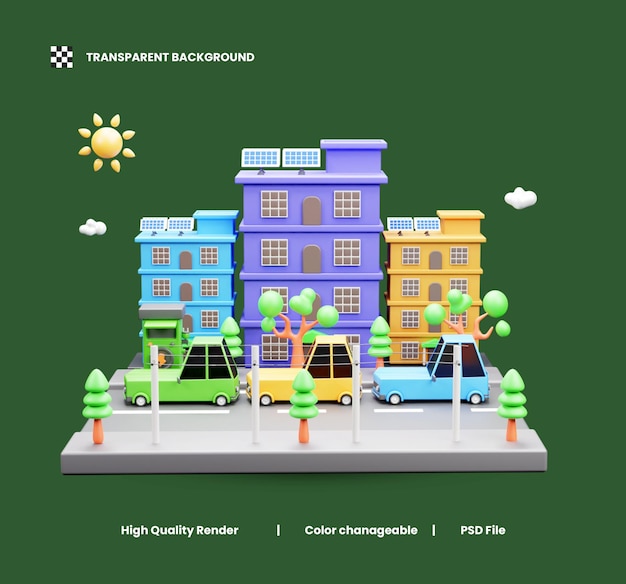 PSD eco home 3d icon illustration or earthquake in city 3d illustration