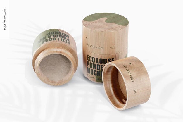 PSD eco loose powder jar mockup, standing and dropped