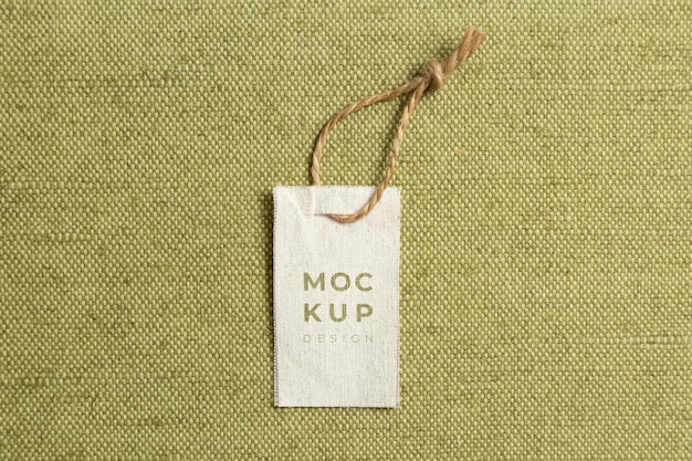 PSD eco paper label mock-up on burlap fabric