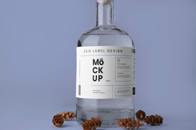 Eco paper label mock-up with glass bottle