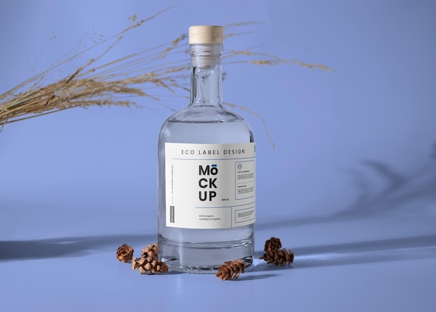 Eco paper label mock-up with glass bottle