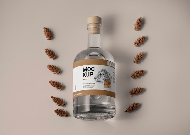 Eco paper label mock-up with glass bottle