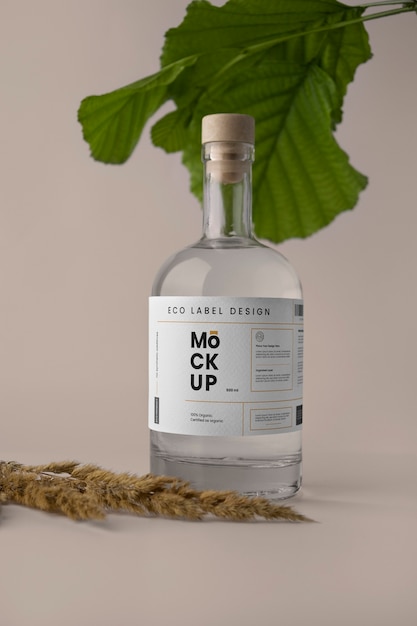Eco paper label mock-up with glass bottle