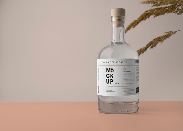 PSD eco paper label mock-up with glass bottle