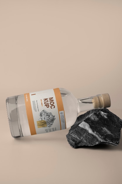 Eco paper label mock-up with glass bottle