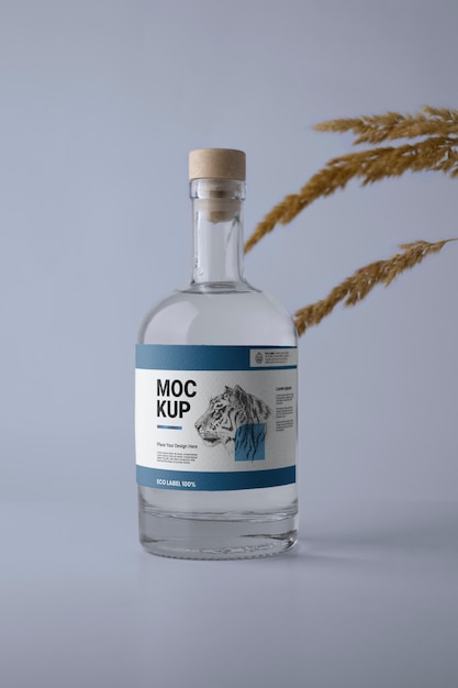 PSD eco papieren label mock-up met glazen fles