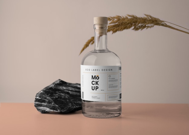 PSD eco papieren label mock-up met glazen fles