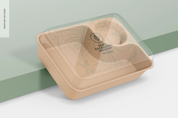 Eco rechthoekige voedselcontainer mockup geleund