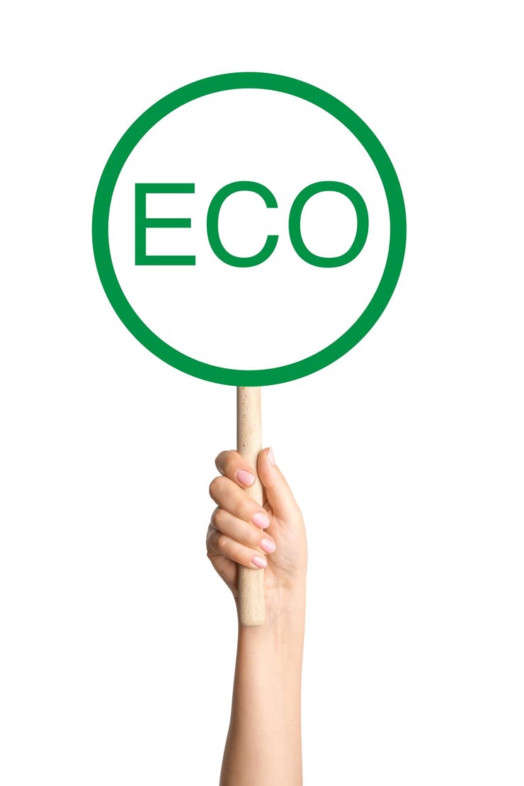 PSD eco sign in a persons hand on a blank background suitable for ecofriendly sustainability