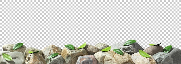 PSD eco pietre pila con foglie verdi cadono sfondi trasparenti 3d rendering psd