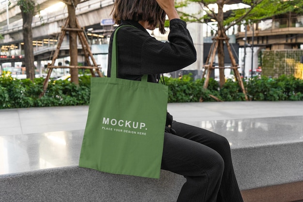 PSD eco tote bag mockup urban style