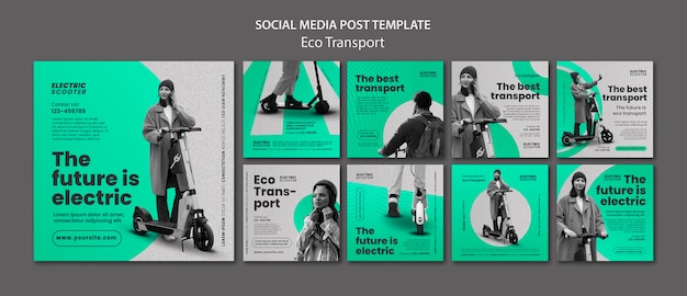 Set di post instagram di trasporto ecologico