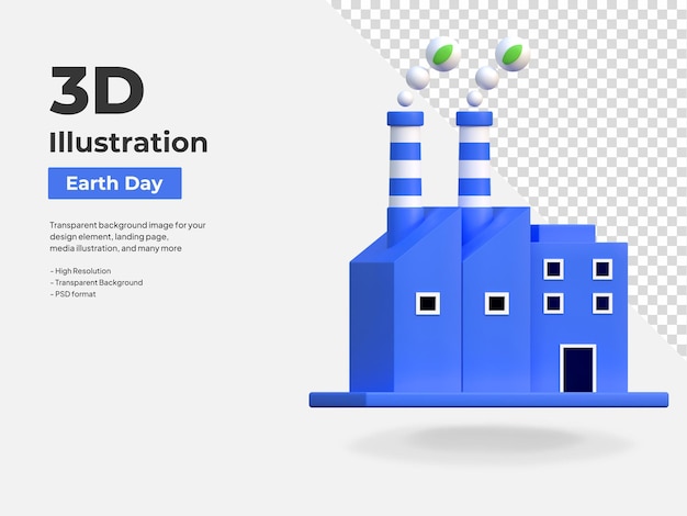 PSD eco vriendelijke fabriek pictogram aarde dag 3d illustratie