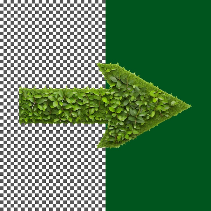 PSD ecofriendly arrow made of green leaves and plants on transparent background png psd