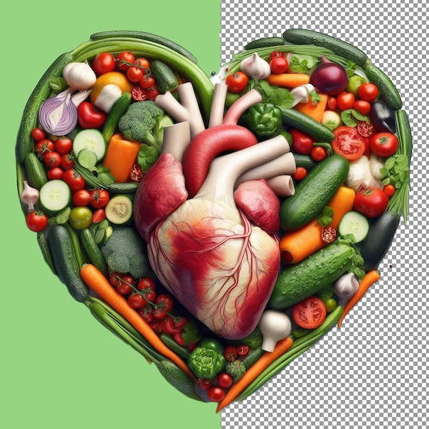 Ecofriendly human heart design using vegetables png