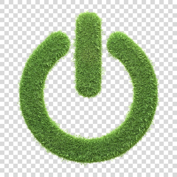 PSD an ecofriendly power button icon made of green grass isolated on a white background 3d render