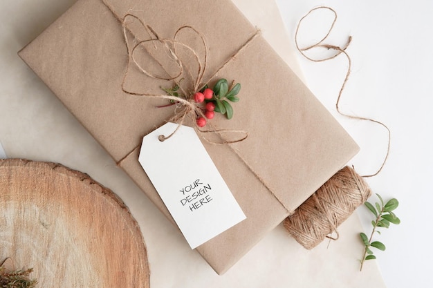 Ecological christmas zero waste tag mockup