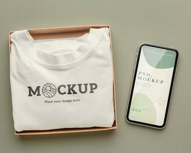 Mockup di imballaggio per t-shirt ecologica