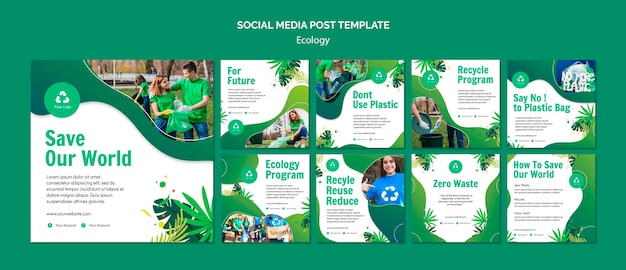 Modello di post di social media concetto di ecologia