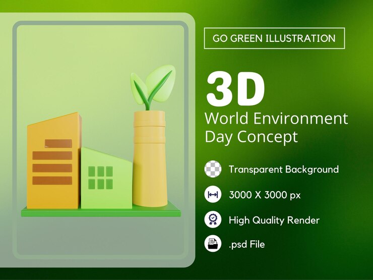 PSD ecology factory 3d illustration premium psd