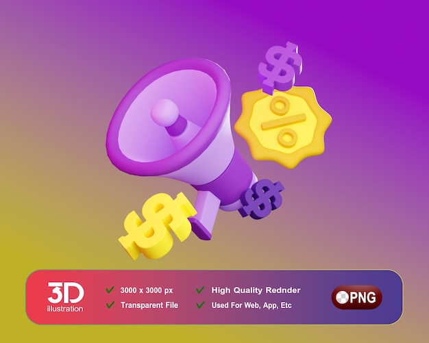 PSD ecommerce 3d icons cust discount illustrations