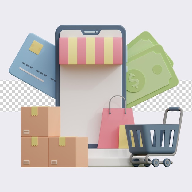 PSD illustrazione 3d di e-commerce