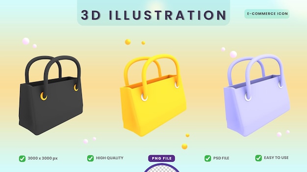 PSD ecommerce icon luxury shopping bags 3d illustration